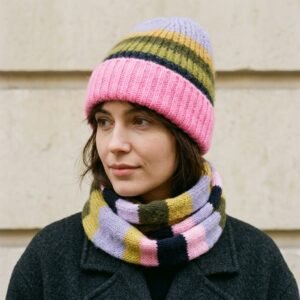 Ensemble bonnet rayé  et écharpe en maille
