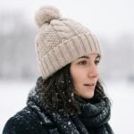 Bonnet à pompon beige en maille torsadée – Image 4