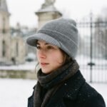 Bonnet à visière gris en laine tricotée double couche – Image 8