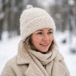 Bonnet beige en maille mohair fluffy