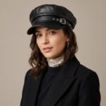 Casquette de marin noire en cuir artificiel avec détails métalliques – Image 2