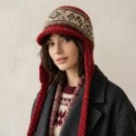 Bonnet péruvien blanc cassé à visière et cache-oreilles motifs jacquard – Image 3