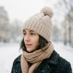 Bonnet à pompon beige en maille torsadée – Image 2