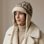 Bonnet péruvien blanc cassé à visière et cache-oreilles motifs jacquard – Image 2