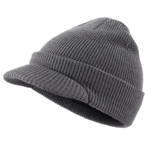 Bonnet à visière gris en laine tricotée double couche