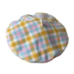 Béret à carreaux multicolores pastel en laine tissée – Image 2