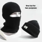Bonnet cagoule 2-en-1 noir en maille tricotée – Image 2