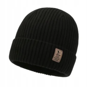 Bonnet noir en maille côtelée pour homme et femme