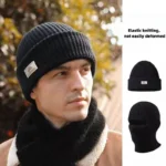 Bonnet cagoule 2-en-1 noir en maille tricotée – Image 4