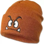Bonnet marron en maille avec broderie visage Goomba