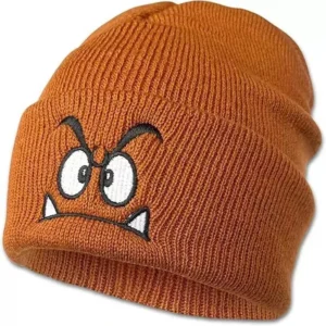 Bonnet marron en maille avec broderie visage Goomba