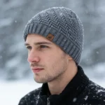 Bonnet chiné en maille à motifs chevron avec doublure moumoute – Image 7