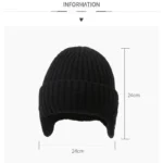 Bonnet d'hiver à rabats oreilles en maille côtelée avec motif flocon – Image 2
