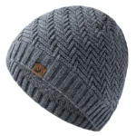 Bonnet chiné en maille à motifs chevron avec doublure moumoute – Image 3
