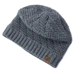 Bonnet chiné en maille à motifs chevron avec doublure moumoute – Image 4