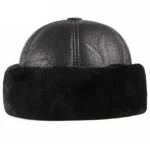 Bonnet d'hiver en cuir et fourrure