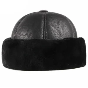 Bonnet d'hiver en cuir et fourrure