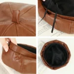 Béret en cuir pour femme style parisien rétro – Image 3
