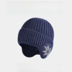 Bonnet d'hiver à rabats oreilles en maille côtelée avec motif flocon