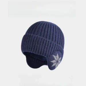 Bonnet d'hiver à rabats oreilles en maille côtelée avec motif flocon