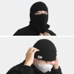Bonnet cagoule 2-en-1 noir en maille tricotée – Image 3