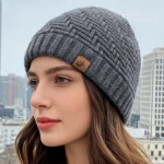 Bonnet chiné en maille à motifs chevron avec doublure moumoute – Image 8